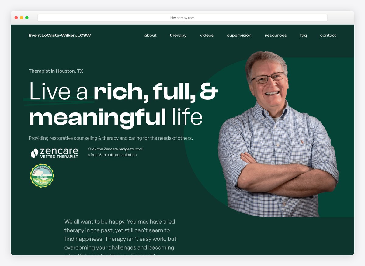 Brent LoCaste-Wilken therapist website homepage