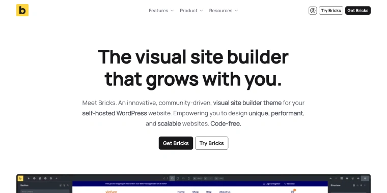 Bricks builder homepage
