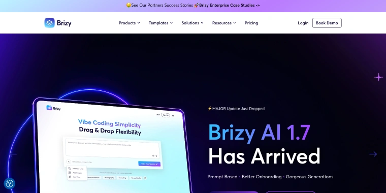 Brizy.io builder homepage