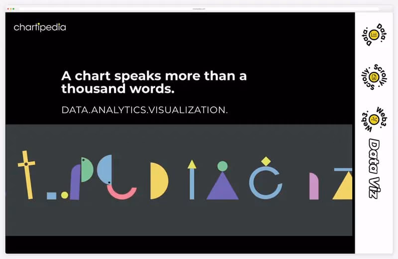 Chartipedia website animation: geometric letterform logo sliding across the hero