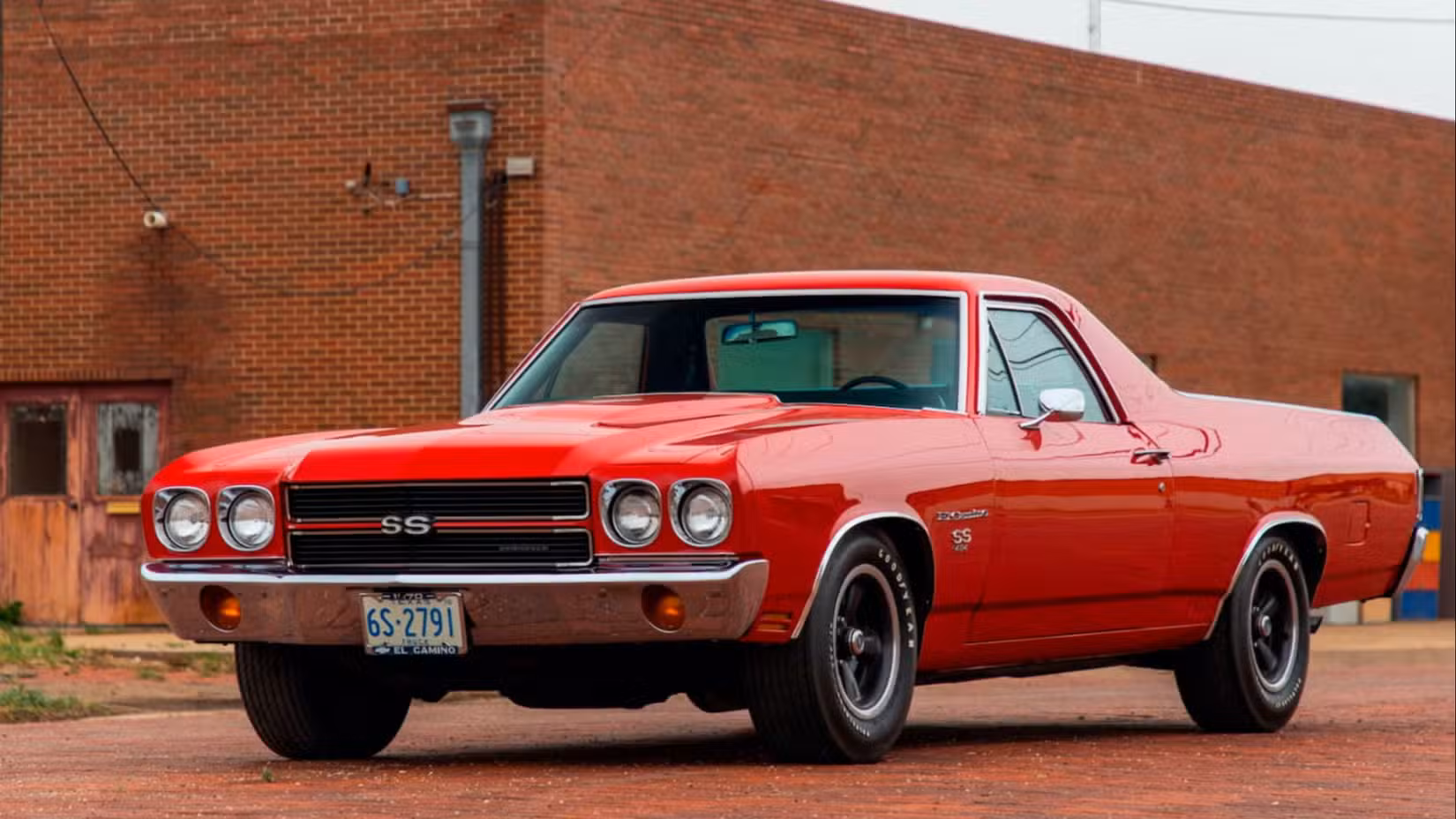 3/4 front view of red 1970 Chevrolet El Camino 454 SS