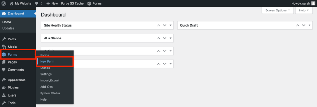 create a form in gravity forms