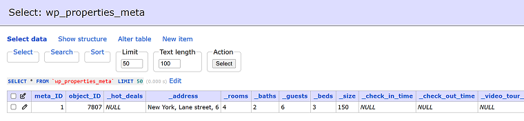 Custom table example