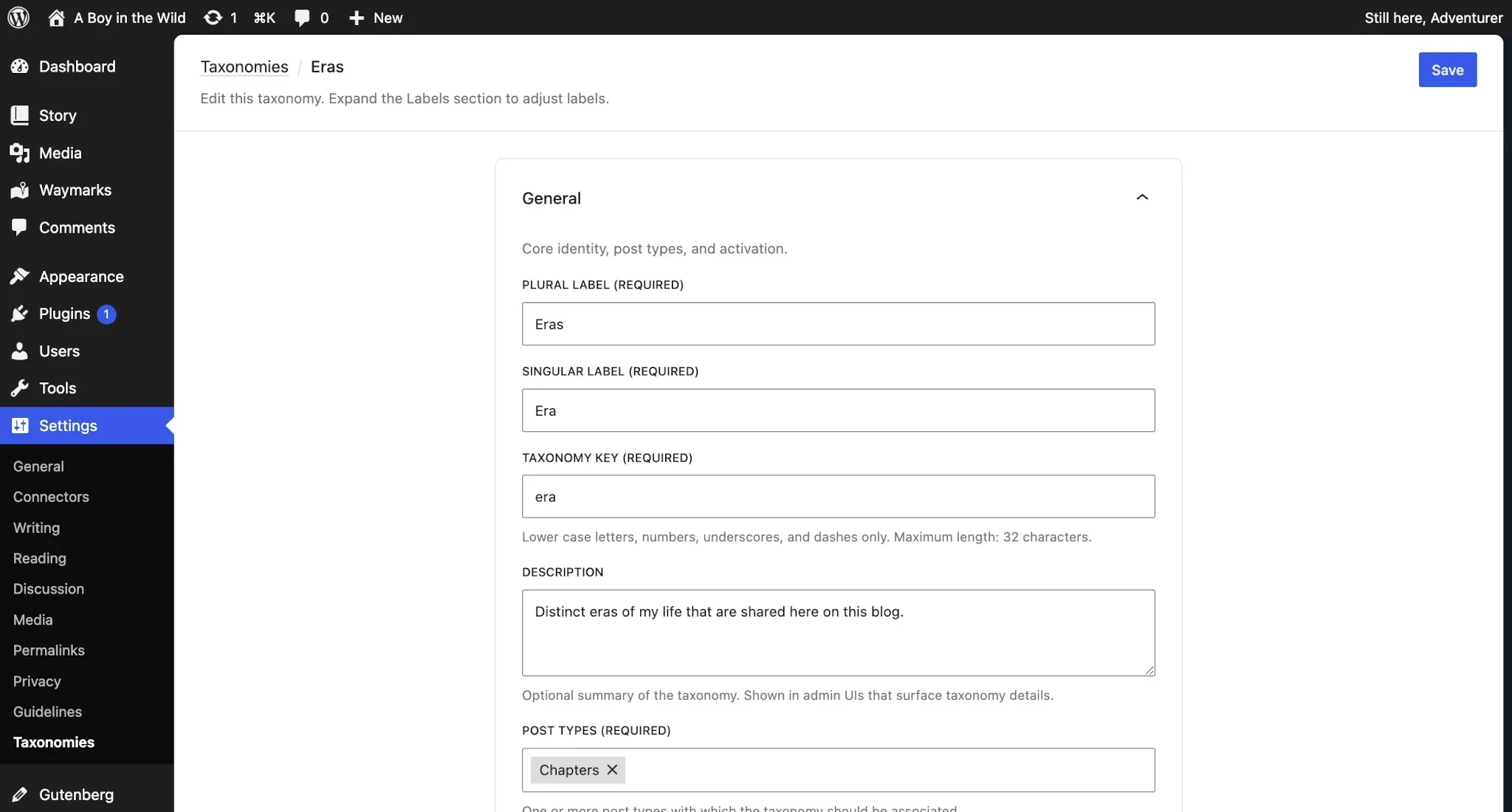 Screenshot of the new Custom Post type creation interface