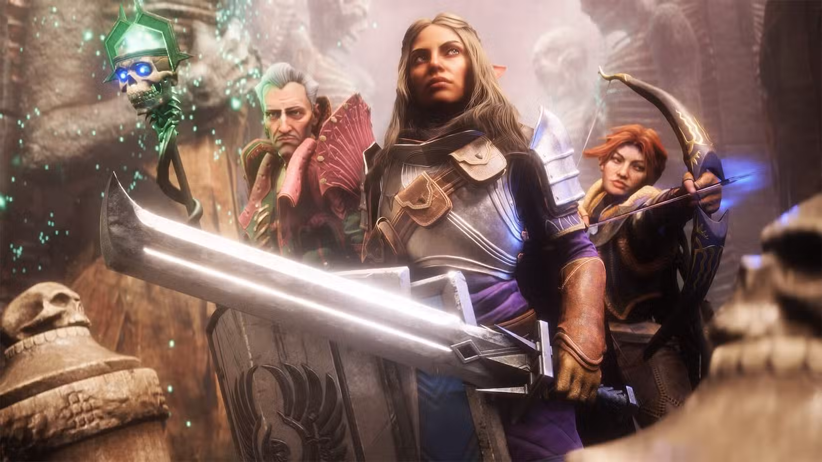 Rook poses next to two other Dragon Age The Veilguard heroes