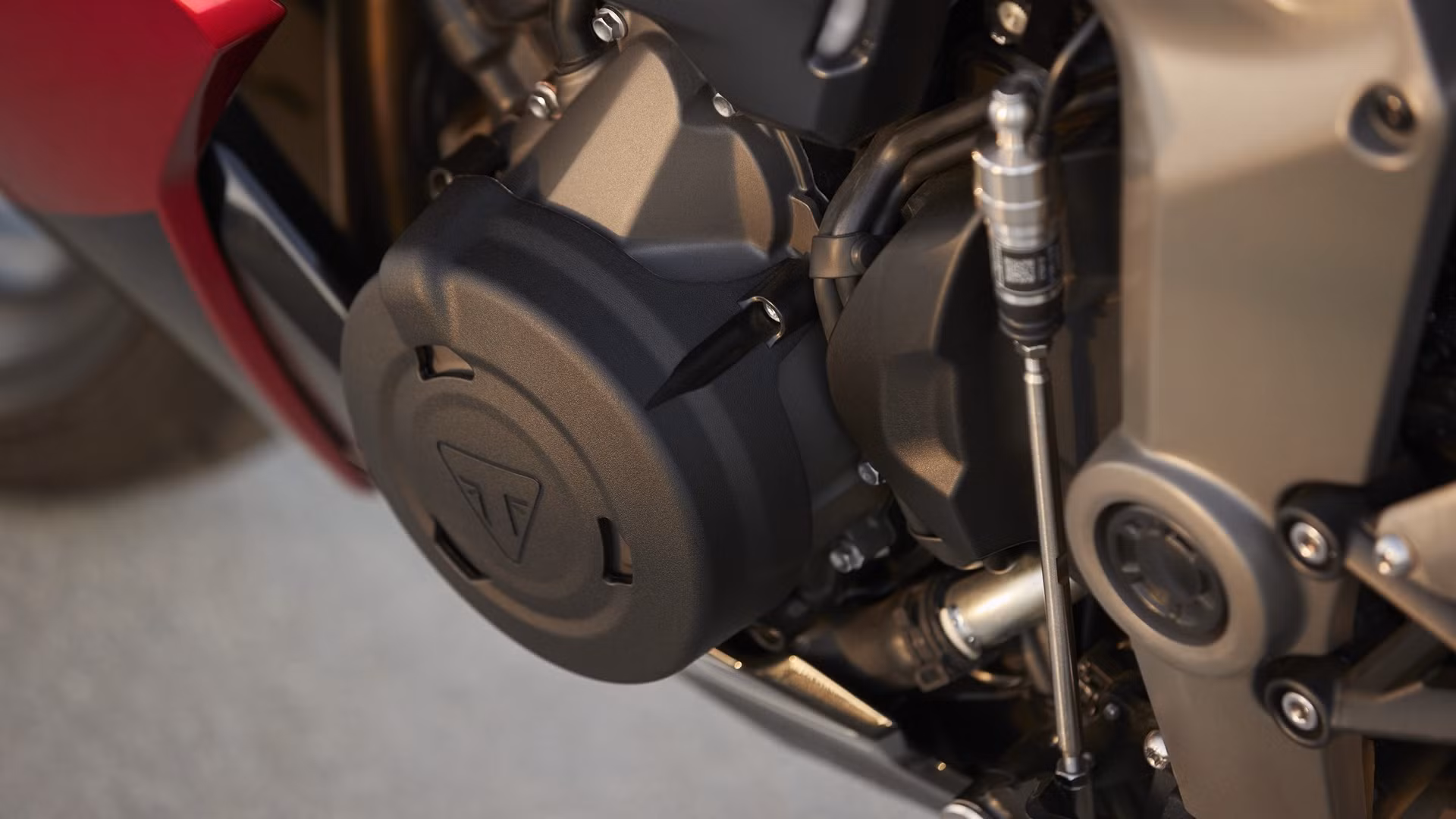 Static closeup shot of the 2024 Daytona 660 engine