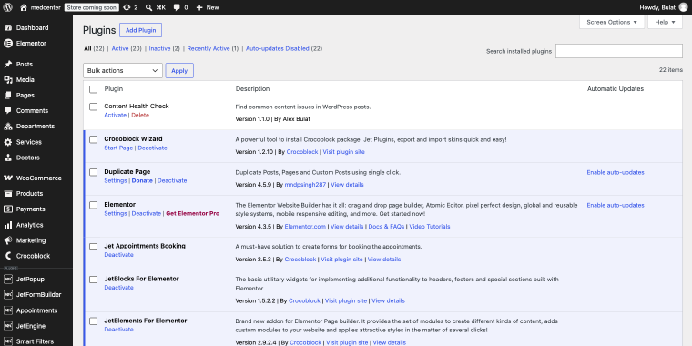 deactivated plugin in the dashboard