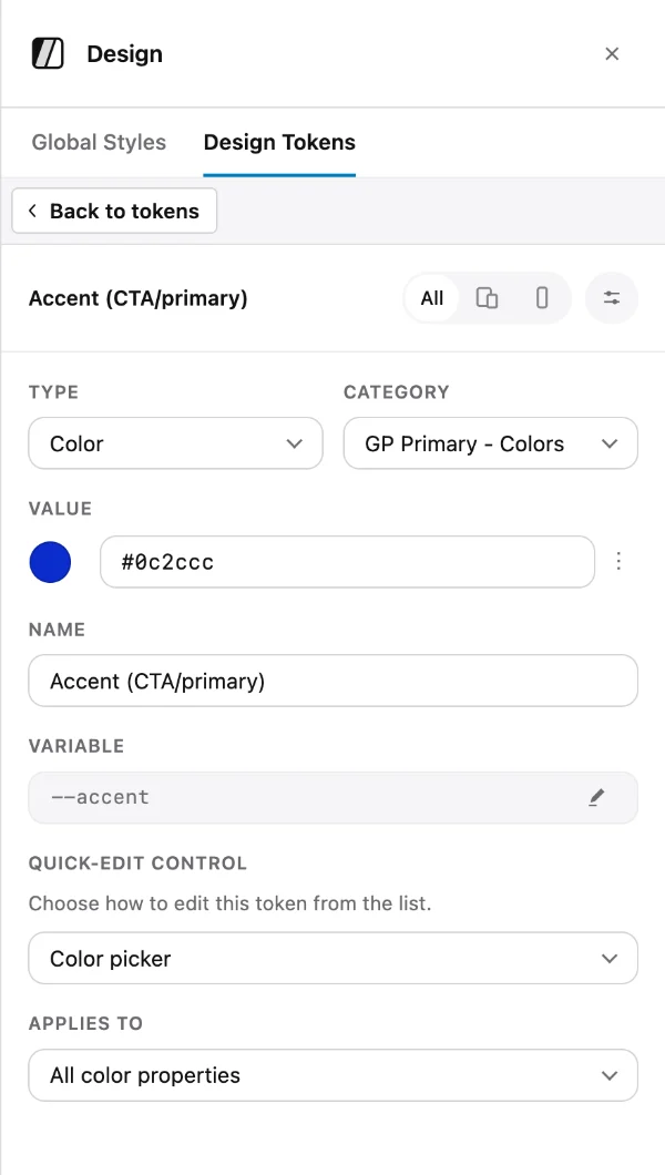 Design Token Settings