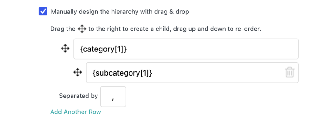 drag and drop category elements
