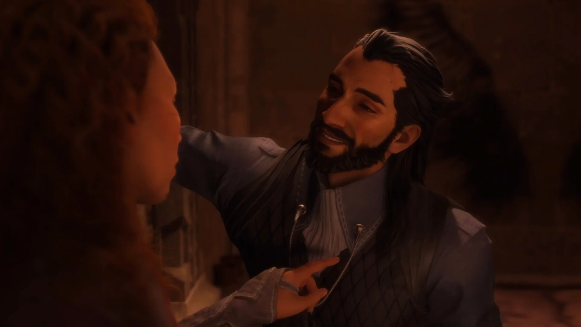 Dragon Age Veilguard screenshot of the Rook and Lucanis romance.
