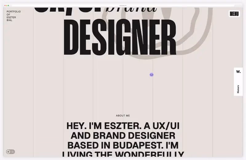 Eszter Bial website animation: kinetic type scrolling from the headline to projects