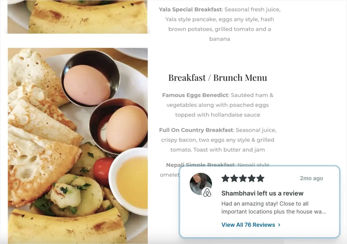 Review Alert popup on a website showing an Airbnb guest review