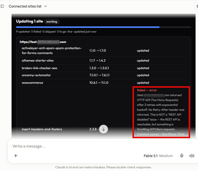 failed wordpress update in wpvibe