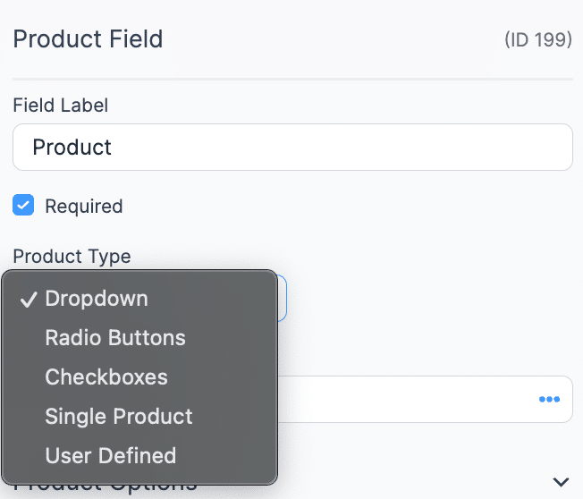 Product Field - Product Type Dropdown Options
