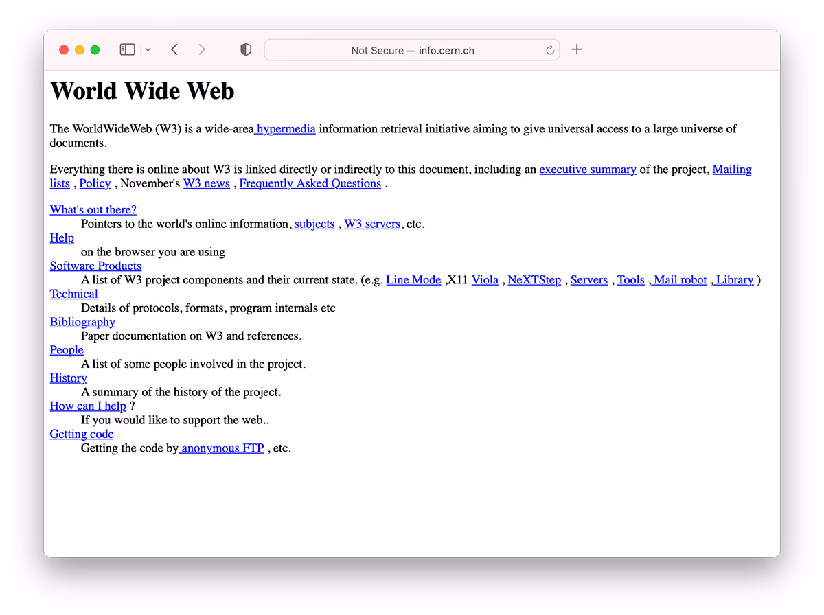 First ever website announcing world wide web