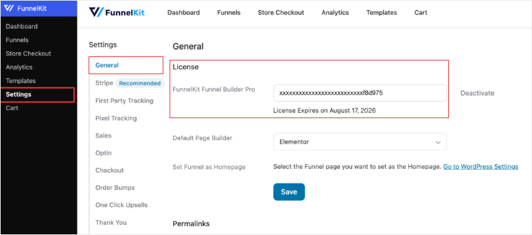 funnelkit license activation screen
