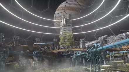 Jupiter looms over Ganymede agricultural dome in The Expanse Osiris Reborn