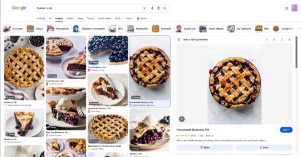 an example of a google image search result for the search query blueberry pie