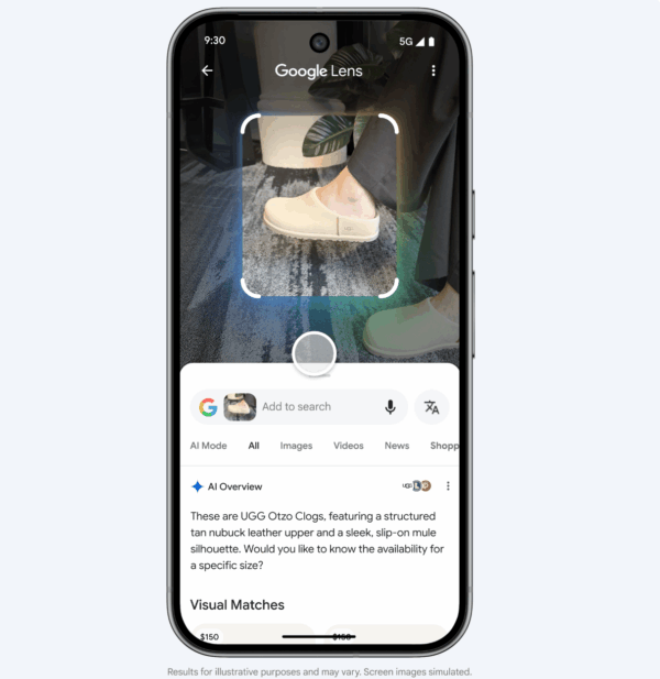 an example of a google lens search result for ugg boots