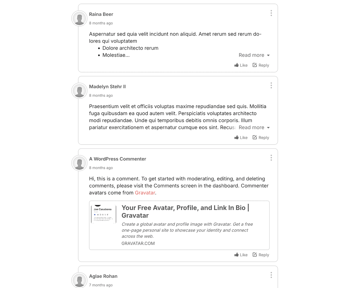 The front-end of a website showing the GraphComment interface and comment threads.
