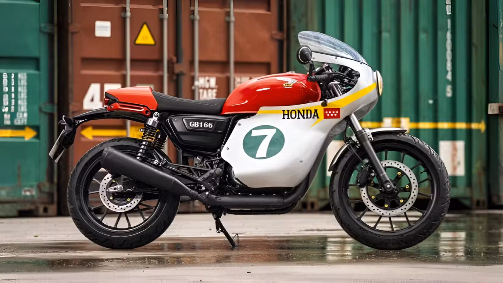 Honda GB 350 S modified to look like a racebike side profile view