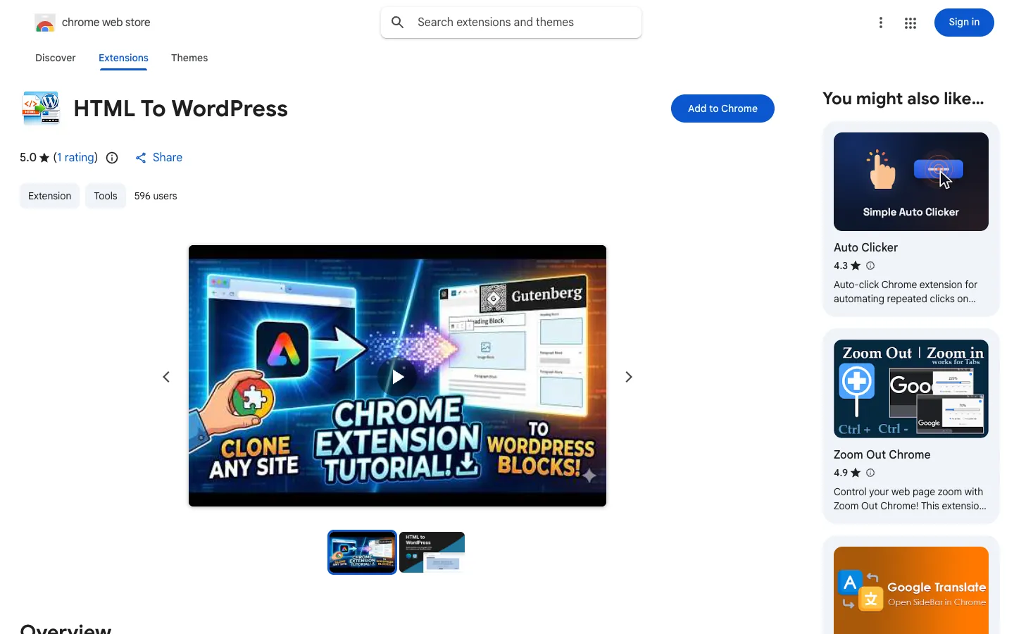HTML To WordPress in the Chrome Web Store
