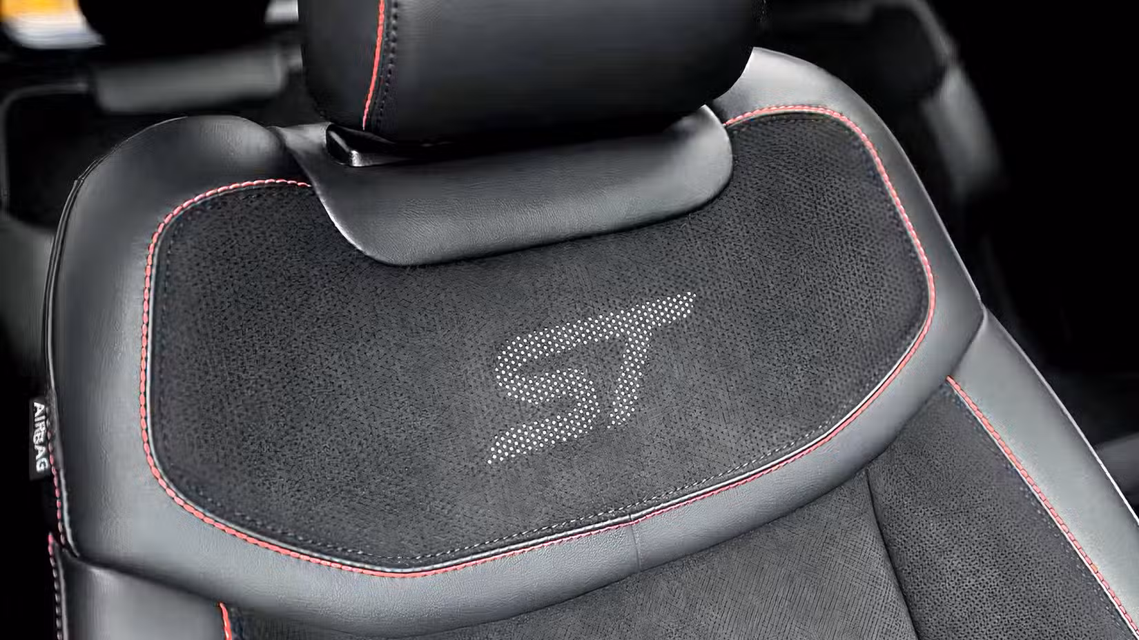 Close-up shot of 2026 Ford Explorer ST seat detailing
