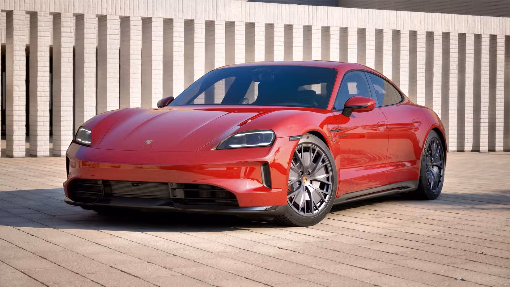 2026 Porsche Taycan GTS front 3/4 shot while parked