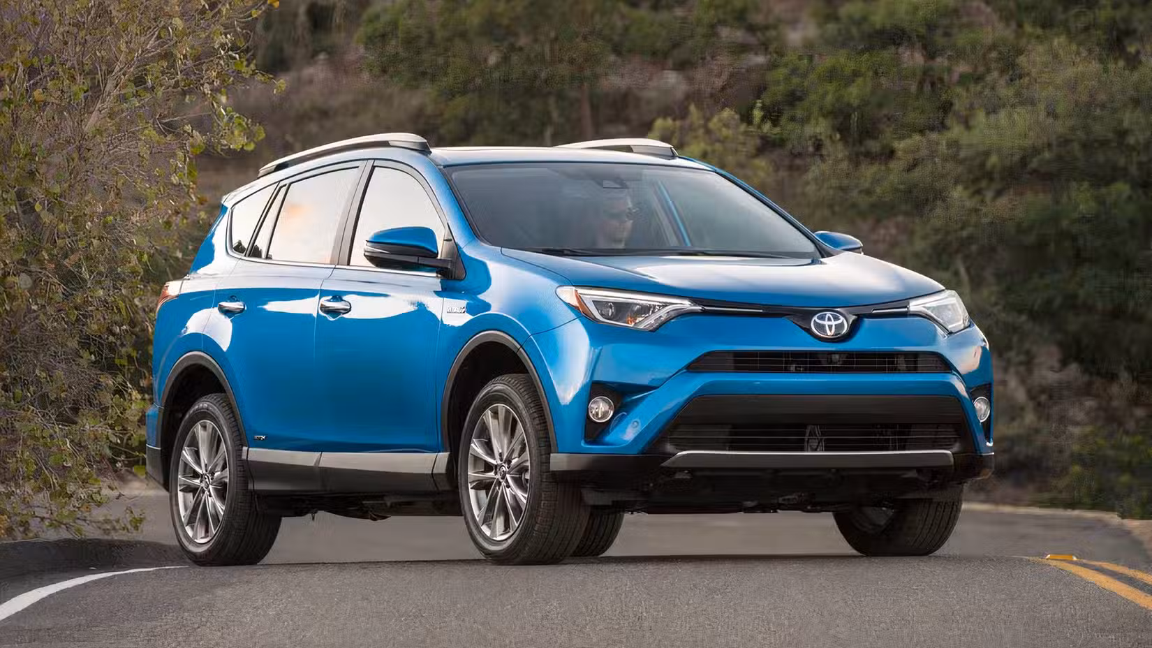 2018 Toyota RAV4 Hybrid in blue parked on the road