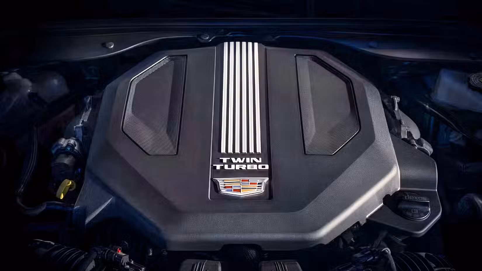 Close-up shot of 2026 Cadillac CT5-V engine bay