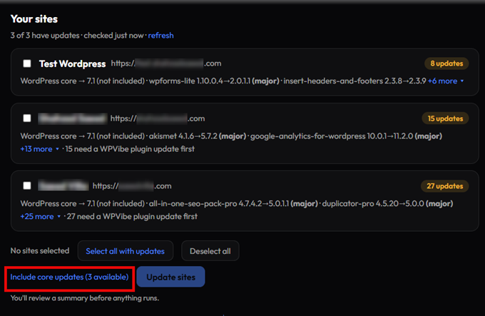WordPress core updates with wpvibe