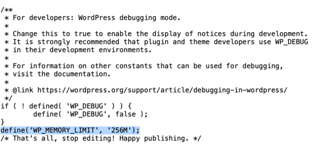increase memory limit wordpress config
