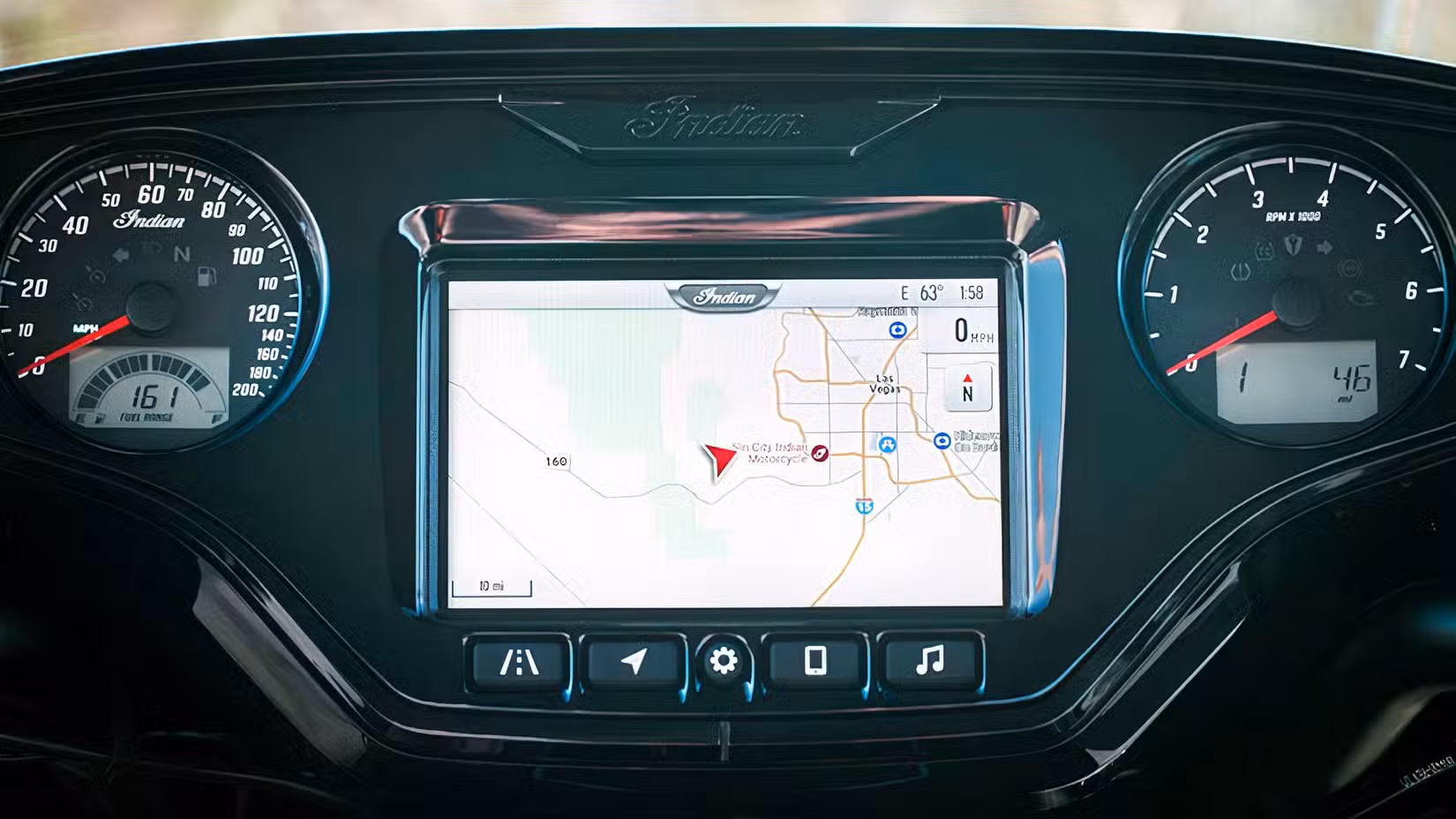 A closeup view of the Indian Roadmaster PowerPlus touchscreen