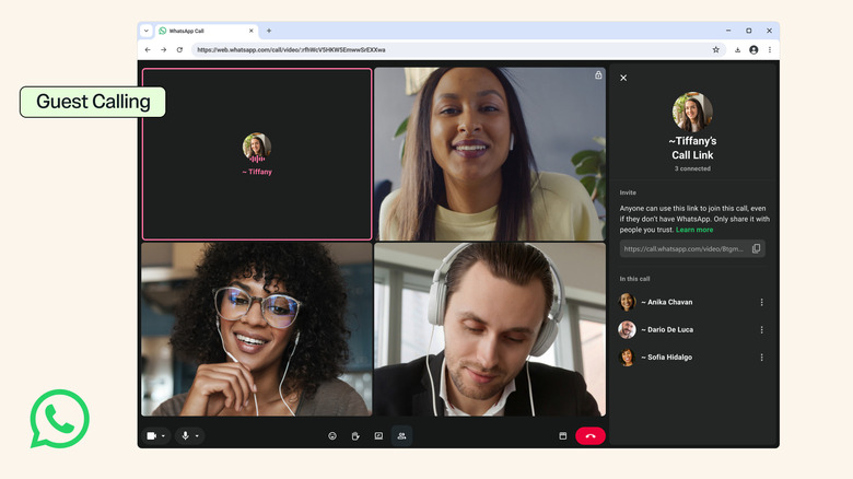 Illustration of WhatsApp guest calling in a computer browser