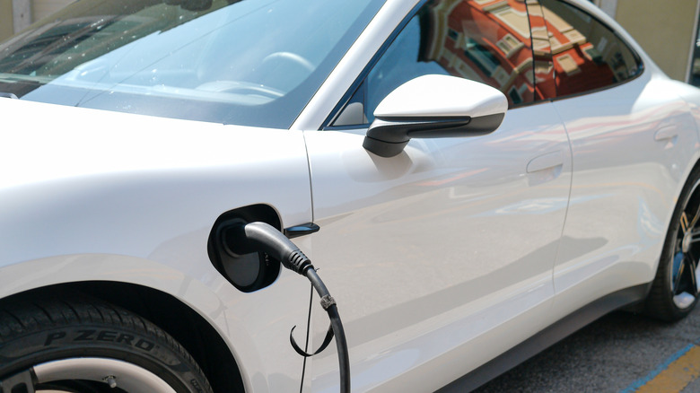 A Porsche Taycan being charged.