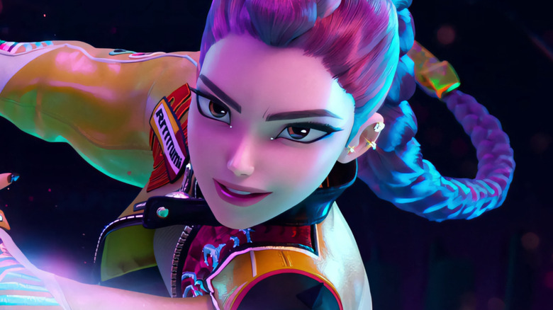 Rumi swinging her sword in KPop Demon Hunters