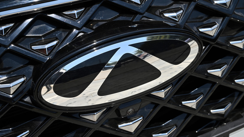 Close-up of a Chery badge