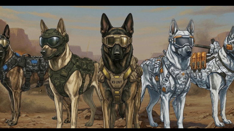Illustration of dogs wearing military gear