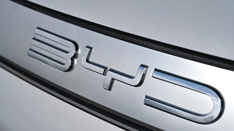 BYD badge, close-up