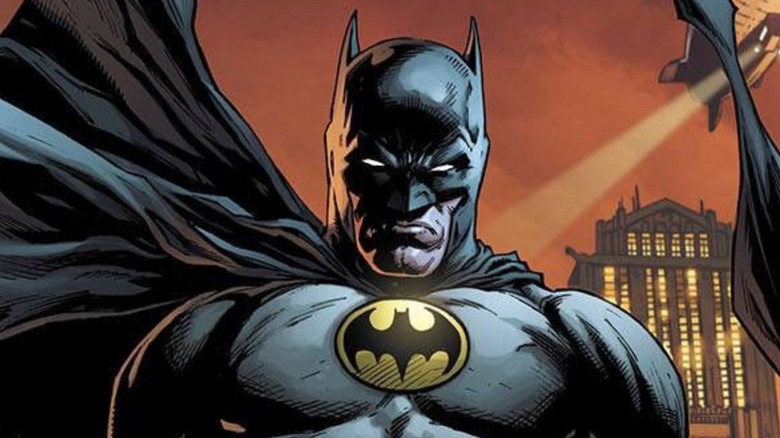 Jason Fabok drawing of Batman close-up with blimp in background