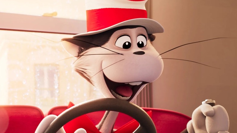 The Cat in the Hat in the driver's seat of a car in The Cat in the Hat (2026)