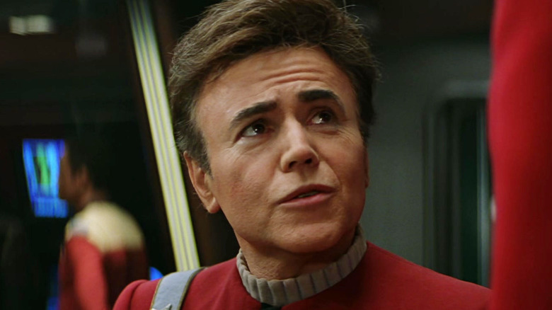 Walter Koenig looks up as Pavel Chekov on the bridge of the USS Enterprise in Star Trek Generations