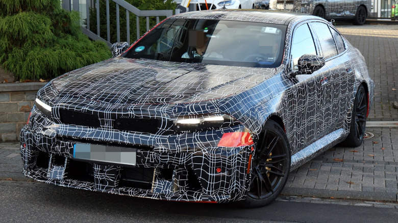 BMW M5 sedan prototype spy shot, front angle