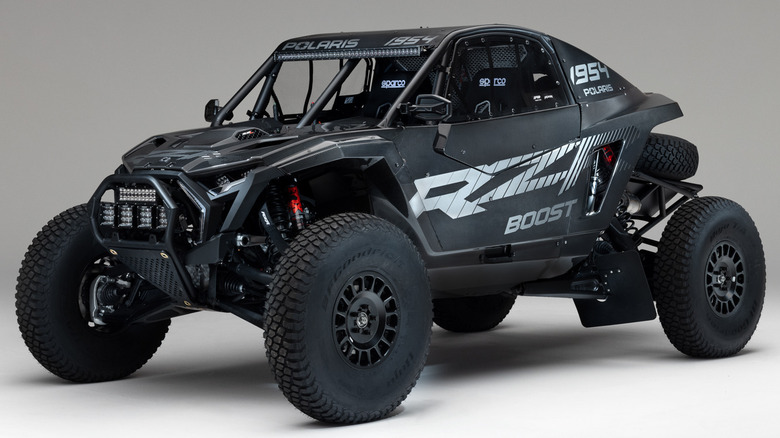A front three-quarter view of the Polaris RZR Pro R Factory Boost
