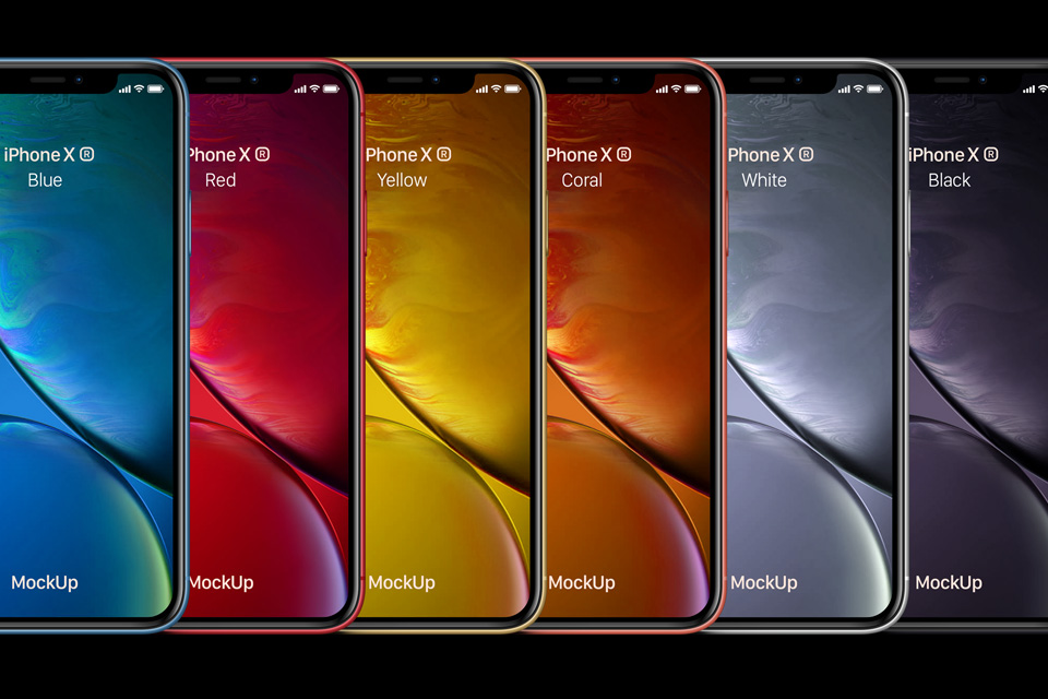 iphone XR max all colors sizes psd graphic free mockup
