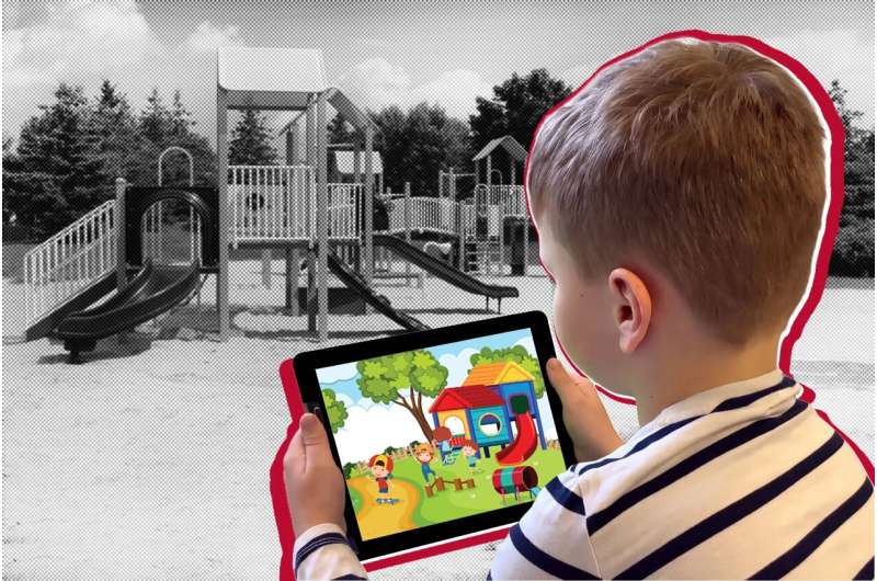A child opts for screen time over physical play. Credit: Graphic by Lindsay Robinson/UGA Is all screen time bad for children? Maybe not, new review suggests