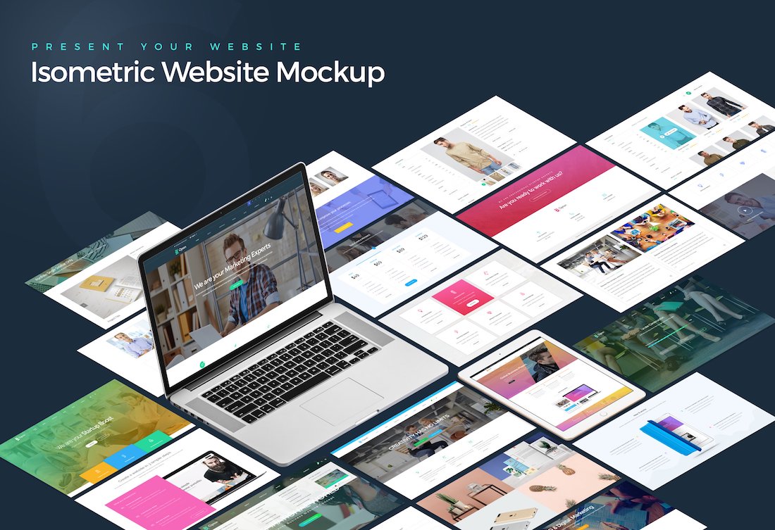 isometric website mockup