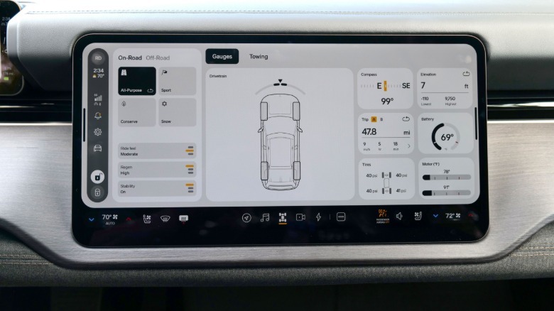 The drive mode tab in the Rivan R2's infotainment screen.