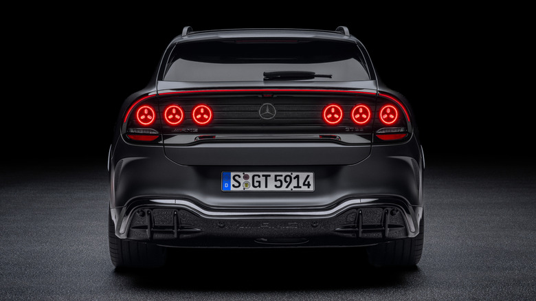 The rear of the new Mercedes-AMG GT SUV in matte black