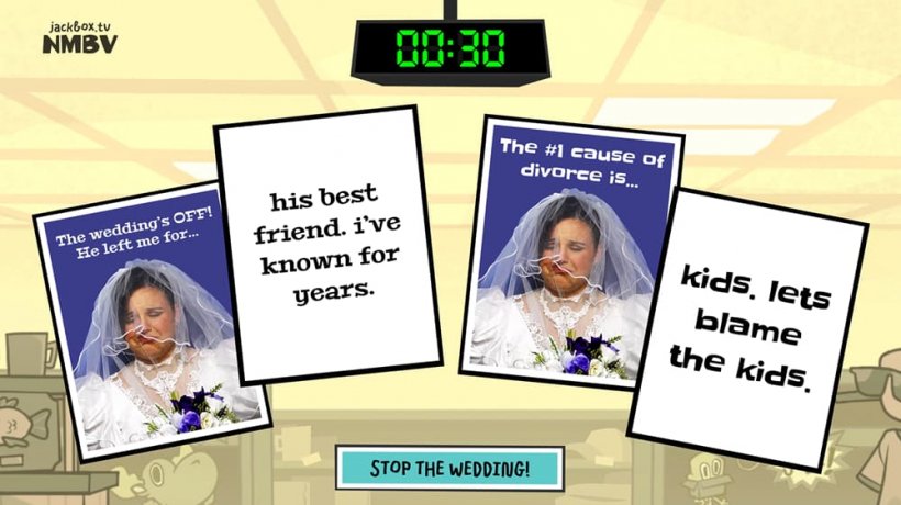 An image of we forgot a card showing a typical card with a crying woman in a bridal dress with the text 'the #1 reason for divorce is...' and various humorous responses.